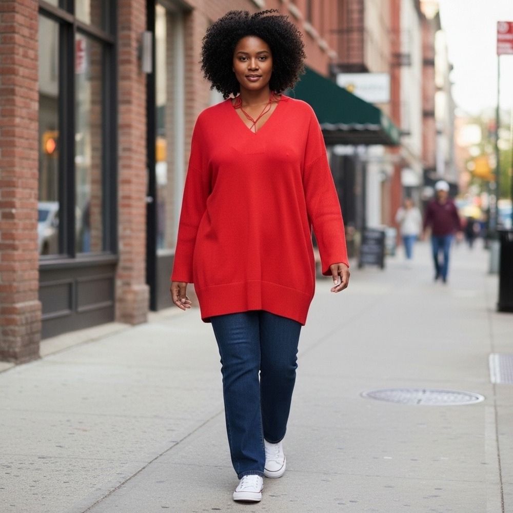 New Vince Camuto Quiet Luxury Tunic Top Women 3X Red Classic Ribbed Hem Knit